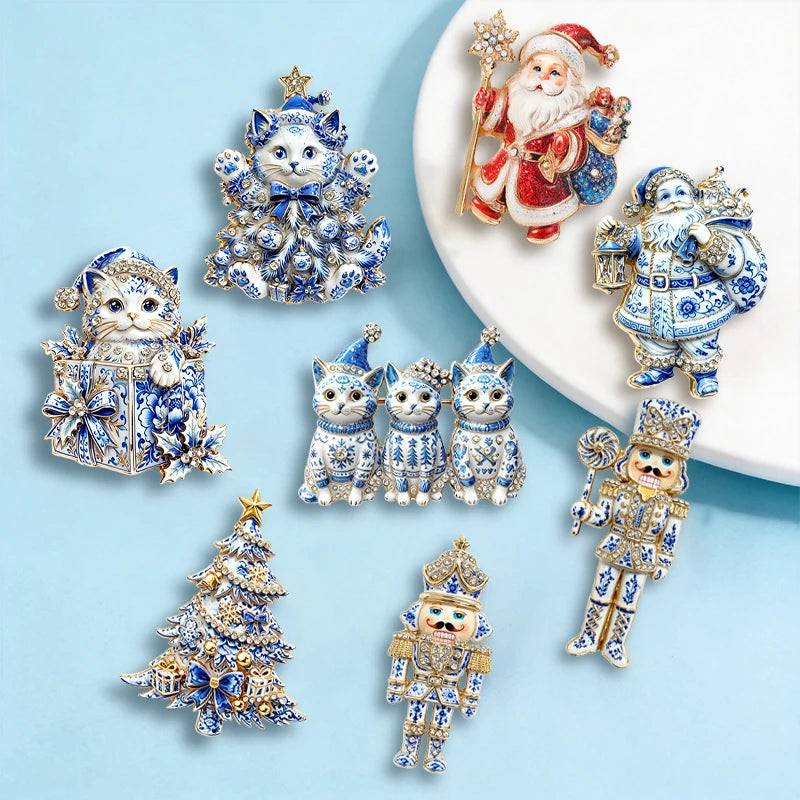 Christmas Brooch Pins for Women Tree Cat Santa Nutcracker Holiday Jewelry
