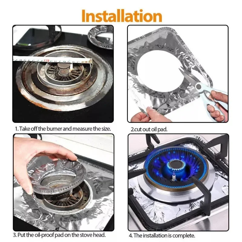 Disposable Aluminum Foil Stove Burner Covers, Oil-Proof Gas Cooktop Protectors, 22x22cm, 20 Pack