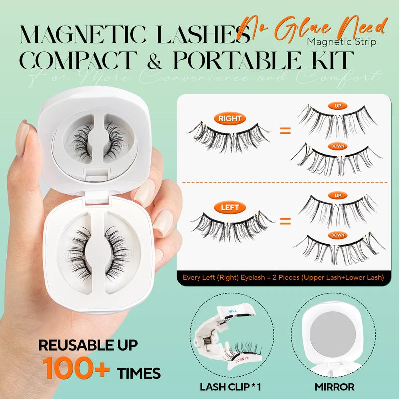 Magnetic Eyelashes No Glue Needed Reusable Natural Look 3D Lashes Kit