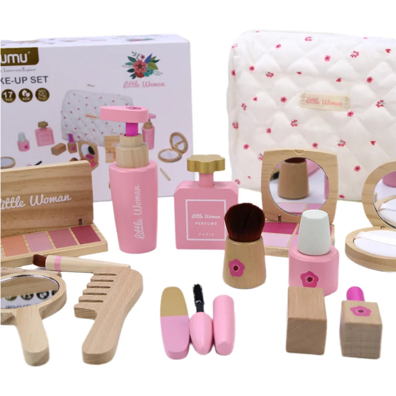 Wooden Pretend Play Makeup Toys Set for Girls - Cosmetology Role Play Kit