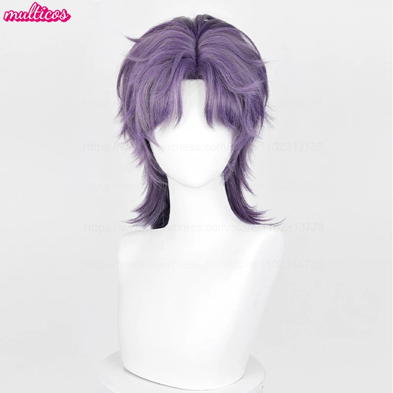 Cosplay Wig Short Mixed Purple Heat-Resistant Synthetic Hair for Halloween & Anime Costumes