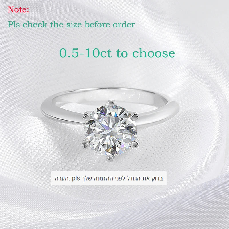 Moissanite Engagement Ring VVS1 Lab Diamond Solitaire for Women, Wedding Band