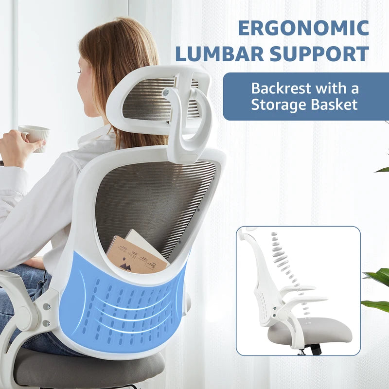 Ergonomic Mesh Office Chair with Flip-Up Arms Adjustable Headrest Lumbar Support