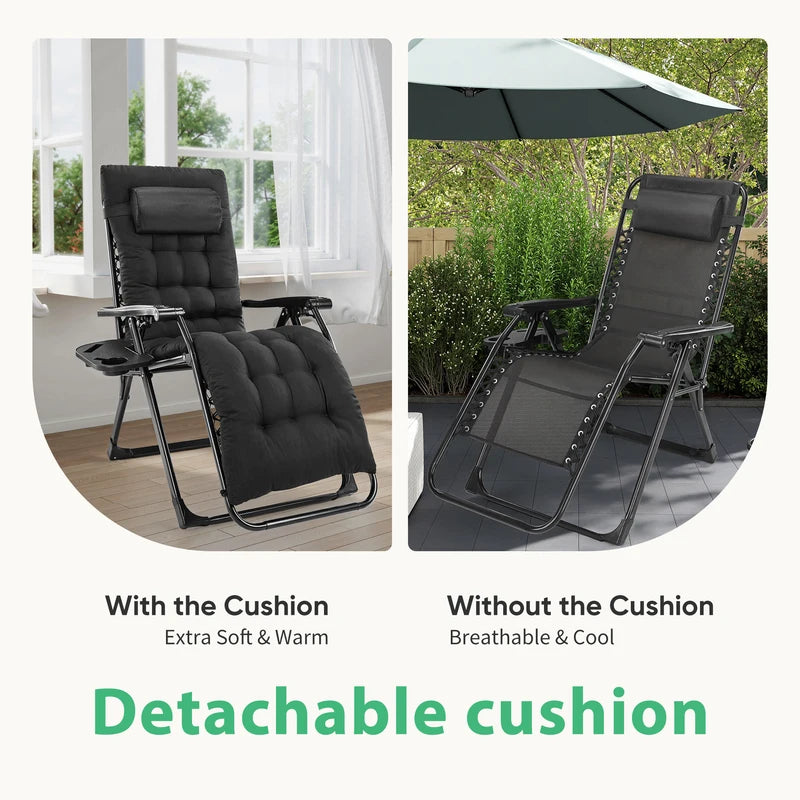 Portable Zero Gravity Recliner Lounge Chair with Cup Holder & Removable Cushion