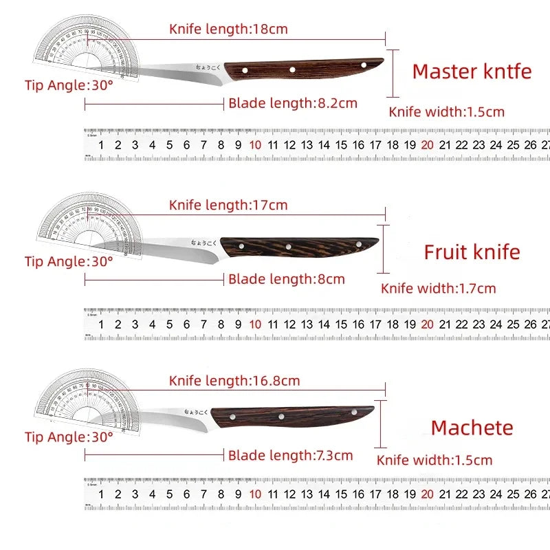 3-Piece Food Carving Knife Set - Professional Kitchen Fruit & Vegetable Carving Tools