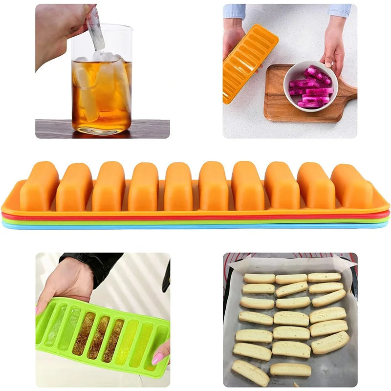 Silicone Mold 10 Cavity Finger & Rectangular Chocolate Cookie Ice Trays Baking Tool