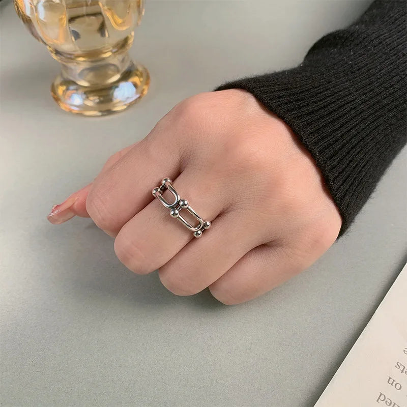 Vintage U-Shaped Horseshoe Silver Ring for Women - Adjustable Wedding Jewelry Gift