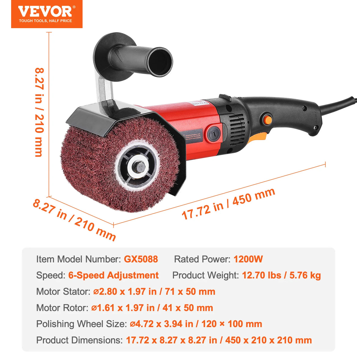 Electric Metal Burnishing Machine with Variable Speed 1300W Surface Polishing Tool