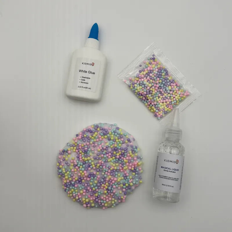 DIY Slime Kit with White Glue, Activator & Color Foam Balls for Kids Crafts