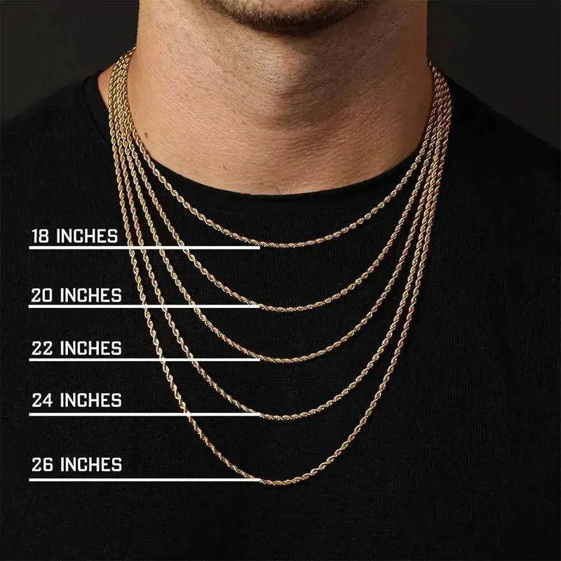 Gold Color Twisted Rope Chain Necklace Stainless Steel Waterproof Jewelry for Men Women