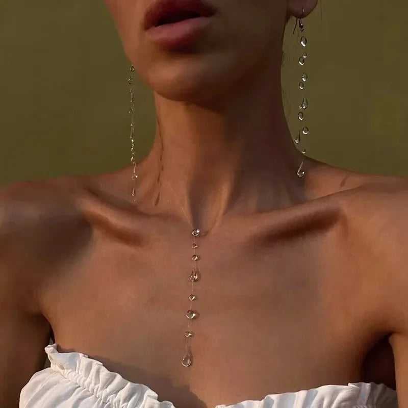Women Beaded Clavicle Chain Necklace Earrings Bracelet Jewelry Set - Personalized