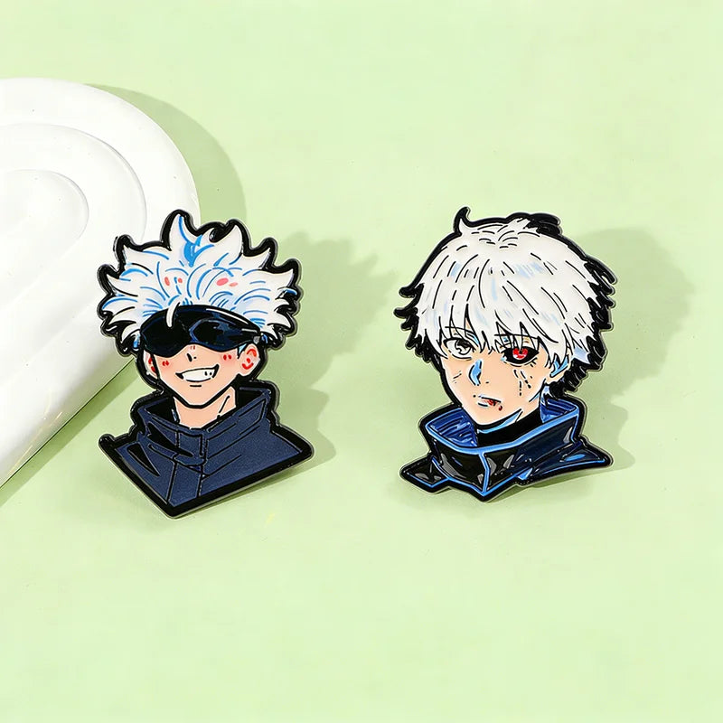 2Pcs Anime Character Lapel Pins - Kaneki Ken Gojō Satoru Enamel Brooches Gift