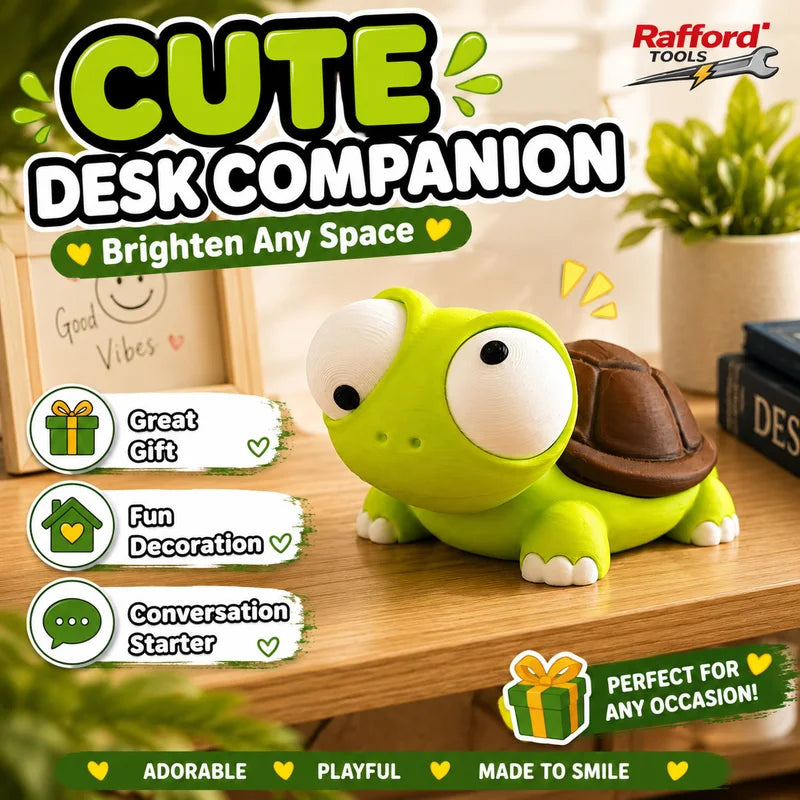 Cute Turtle Figurine - 3D Printed Animal Desk Ornament with Movable Eyes