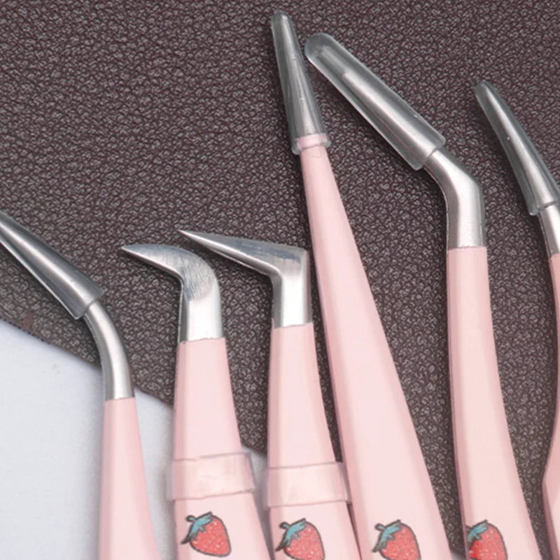 False Eyelash Tweezers Stainless Steel Anti-Static Curved Strip Makeup Tools