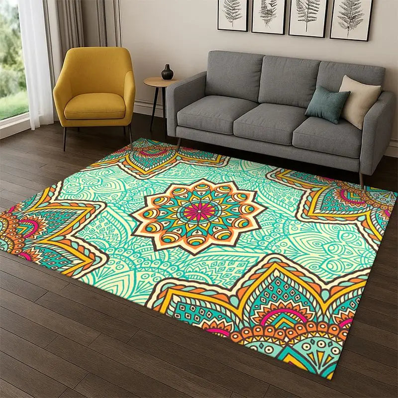 Bohemia Mandala Flower Yoga Rug Non-slip Doormat for Home & Play Area