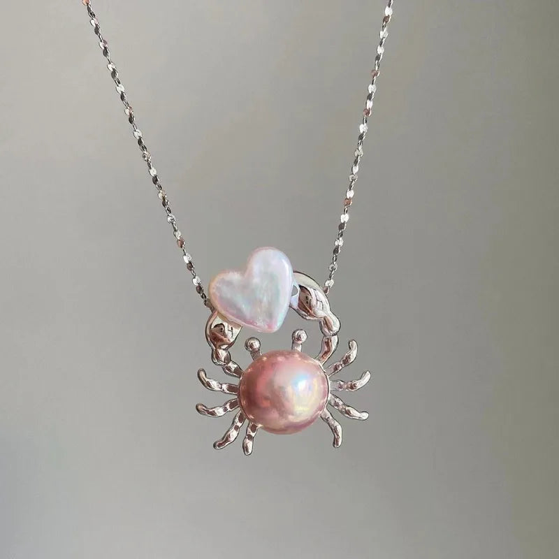 Pink Pearl Crab Shape Pendant Necklace for Women - Elegant Jewelry Gift