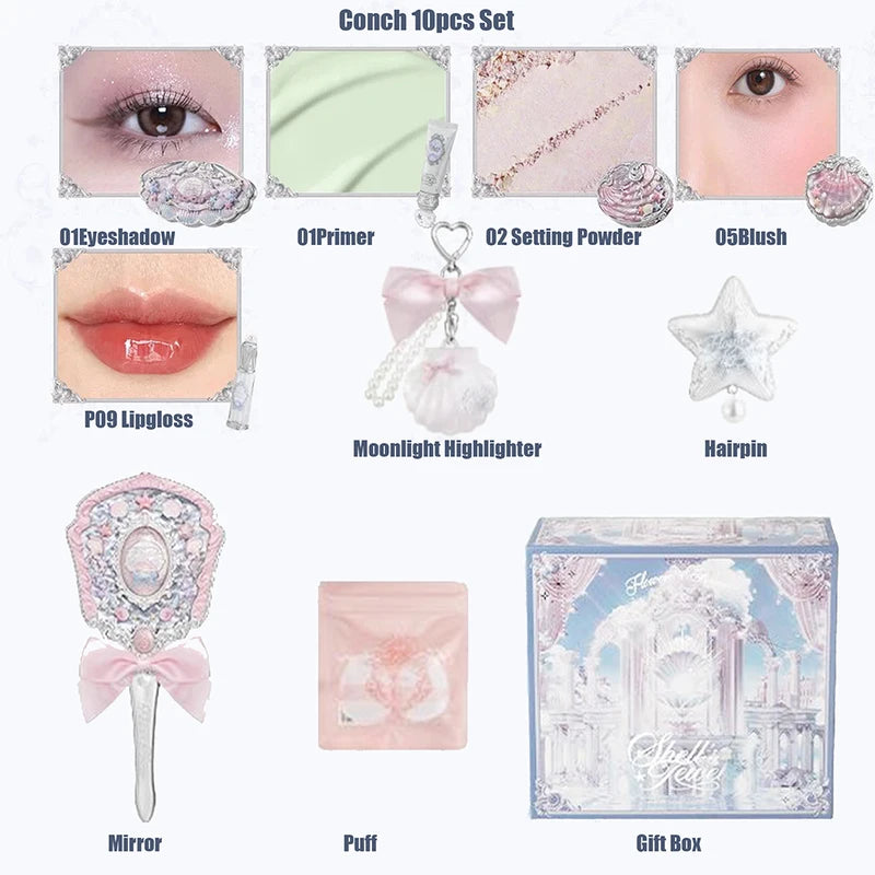 Flower Knows Shells Pearl Eyeshadow & Lip Makeup Kit - Full Professional Gift Set