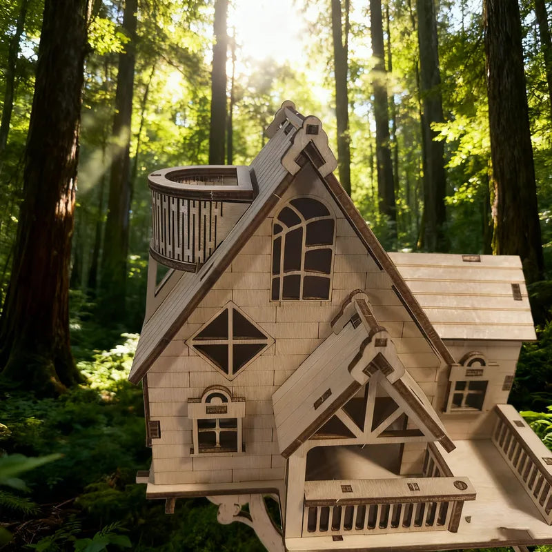 DIY Wooden Tree-Shaped House Model Kit 3D Puzzle Building Blocks Christmas & Halloween Gift