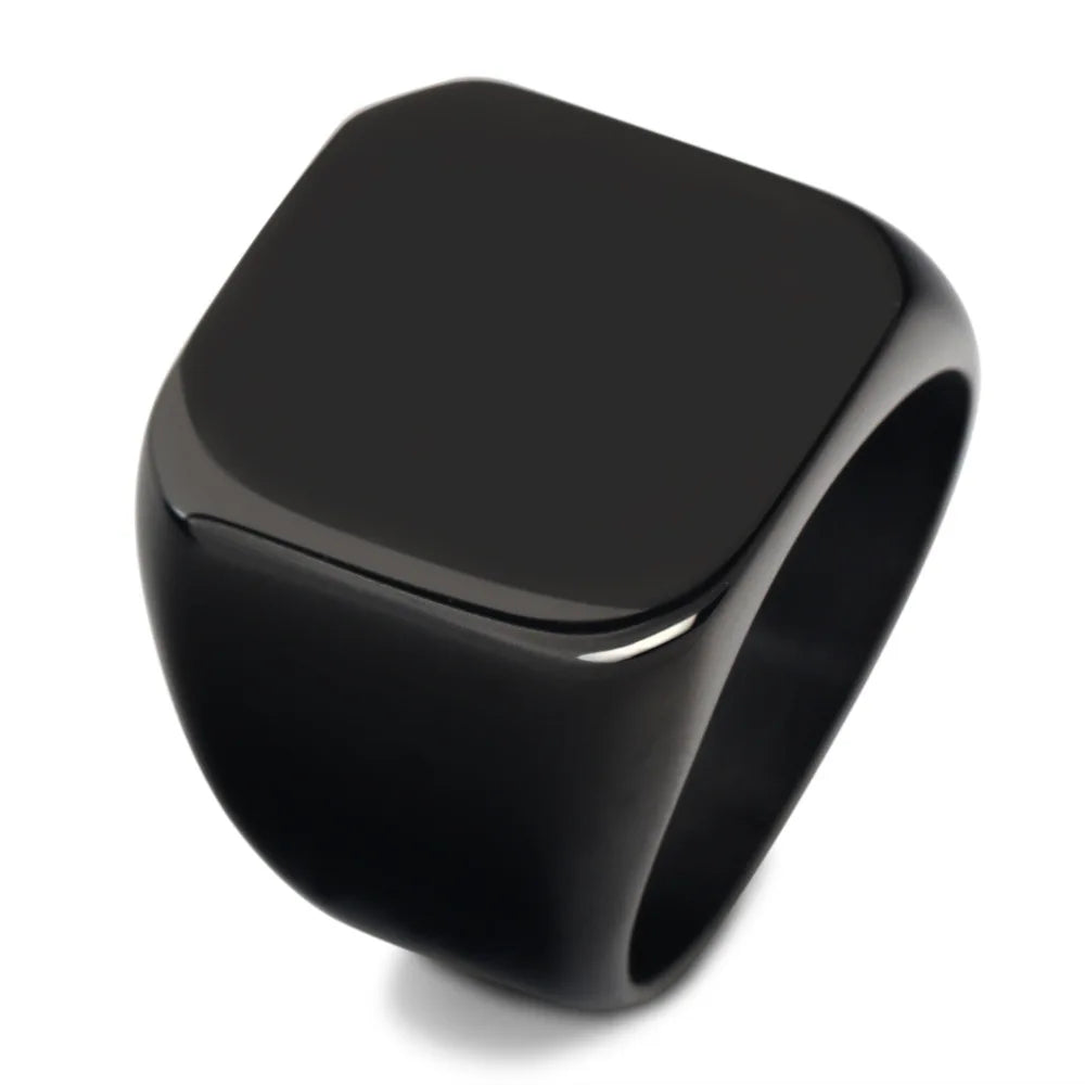 Men's Square Signet Ring Stainless Steel Engraved Jewelry Customizable