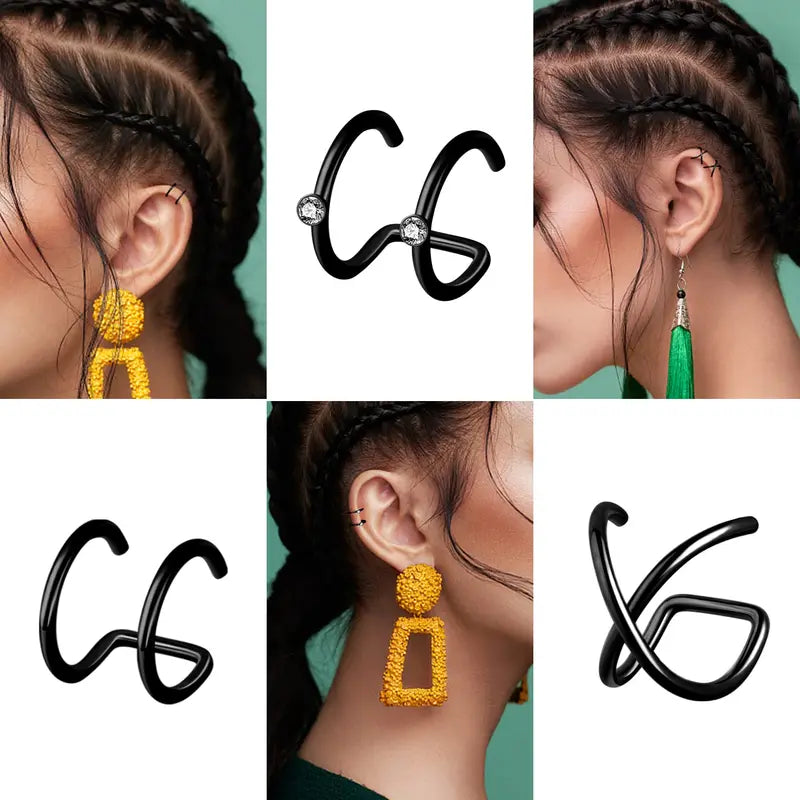 Adjustable Ear Cuff Wrap Clip-On Earrings Set Non Piercing Cartilage Helix Hoop Jewelry