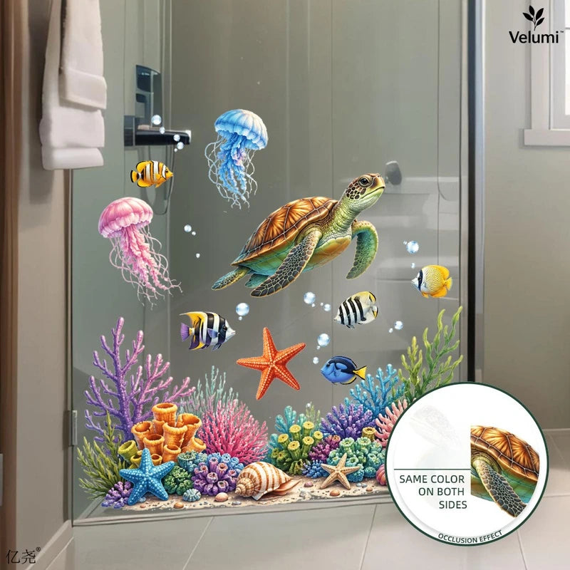 Underwater Sea Turtle Wall Sticker - Waterproof Decor for Bathroom & Kids Room