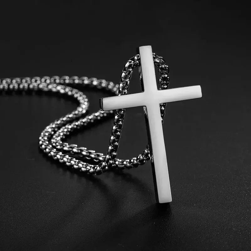 Geometric Cross Pendant Necklace for Women Men Silver Chain Jewelry Choker