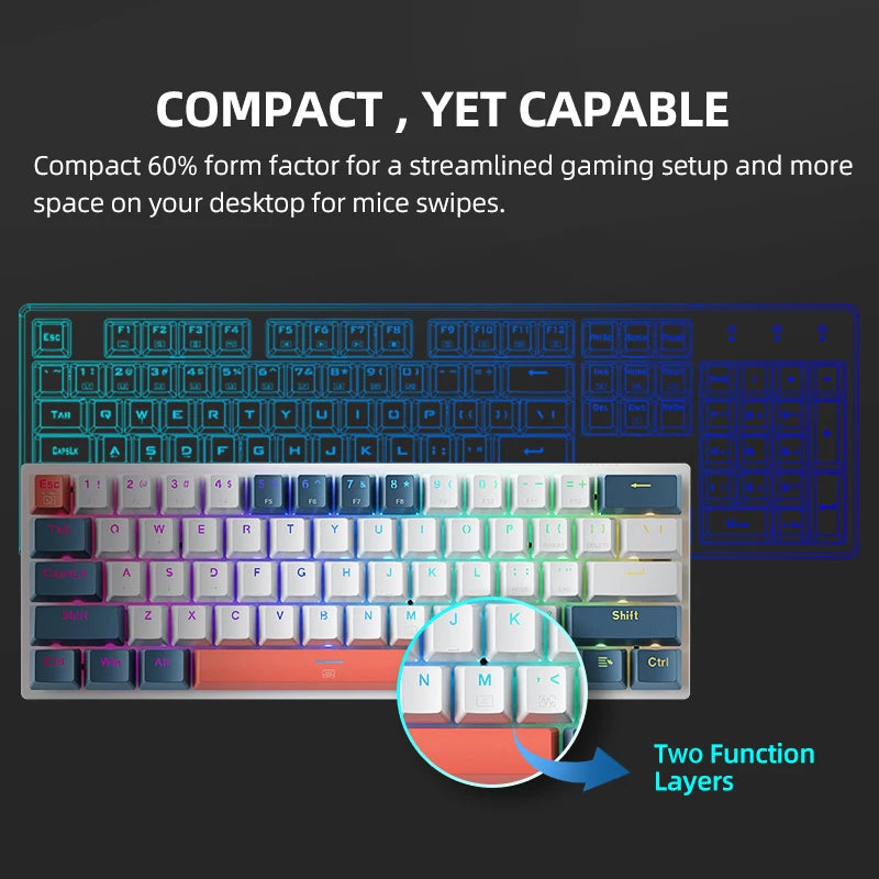 Mini Mechanical Gaming Keyboard 60% Wired RGB Backlit Hot-Swappable Switches