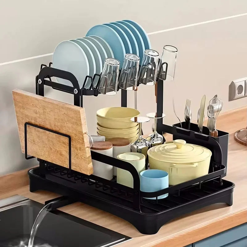 2-Tier Dish Drying Rack with Drain Basket Kitchen Countertop Organizer