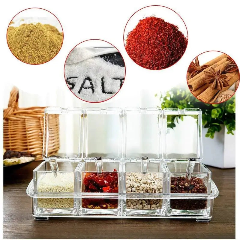 High Transparency Plastic Spice Jar Set with Spoons - Kitchen Food Storage Containers