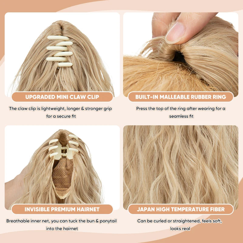 Synthetic Curly Claw Clip-In Ponytail Hair Extensions - Blonde Brown Short Hairpiece