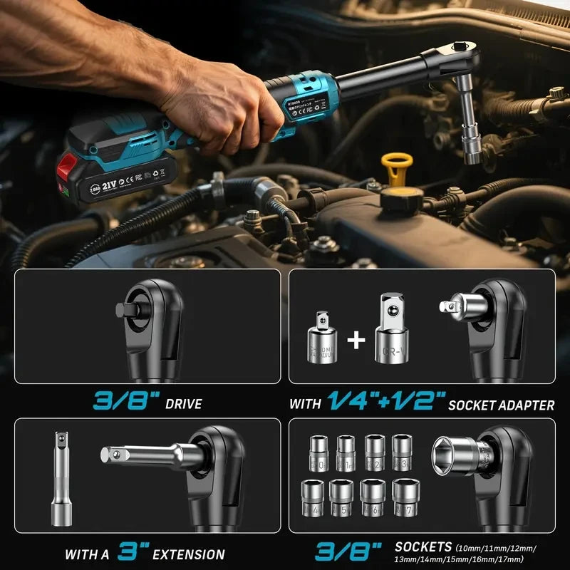 Cordless Electric Wrench 3/8 Inch 66 Ft-lb Torque 21V Battery Pack