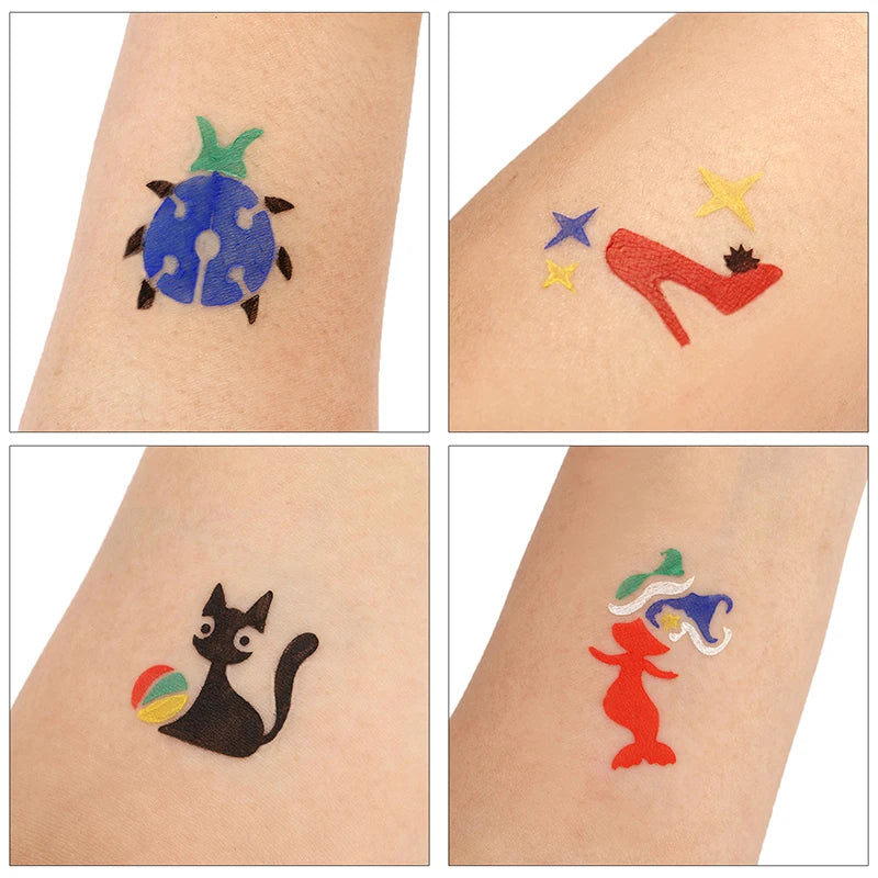 Kids Halloween Face Tattoos & Stencils Set - Glitter Airbrush Body Art for Children