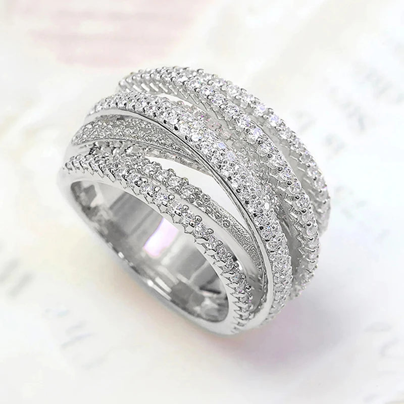 Multi Cross Rings for Women - Trendy Wedding Band Accessories with Cubic Zirconia