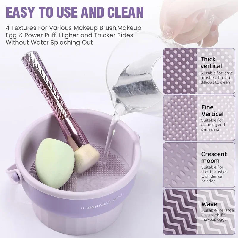 3-in-1 Makeup Brush Cleaning and Drying Bucket with Storage Box - Reusable Silicone and PP Material