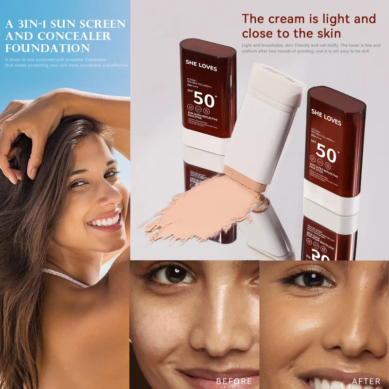 3-in-1 Sunscreen Concealer Foundation Cream - Light Texture, Flaw Cover & Long-Lasting Makeup
