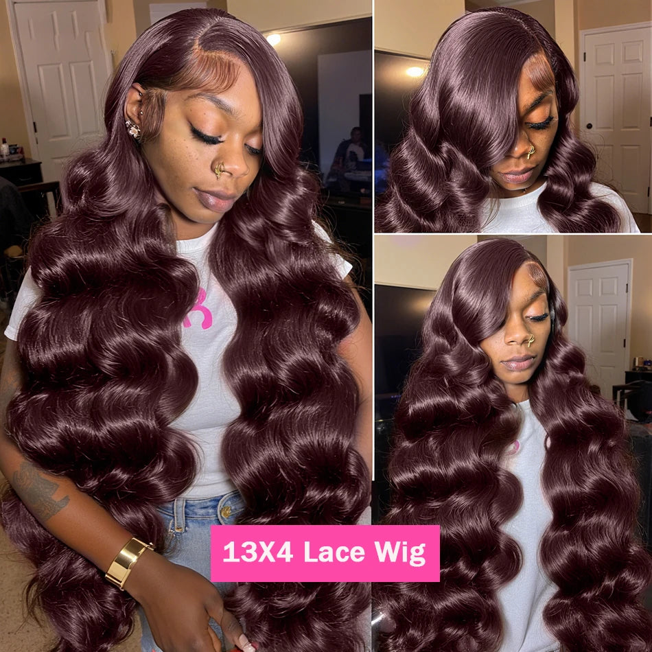 Transparent Chocolate Brown Body Wave Lace Front Wig 13x6 Human Hair 250% Density