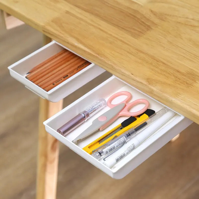 Self-Adhesive Under-Desk Storage Drawer Box for Office and Makeup Organization