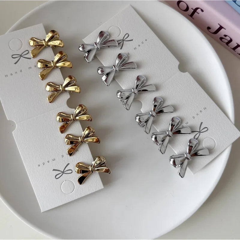 6Pcs Women's Gold Bow Hairpins Set - Mini Hair Accessories for Girls