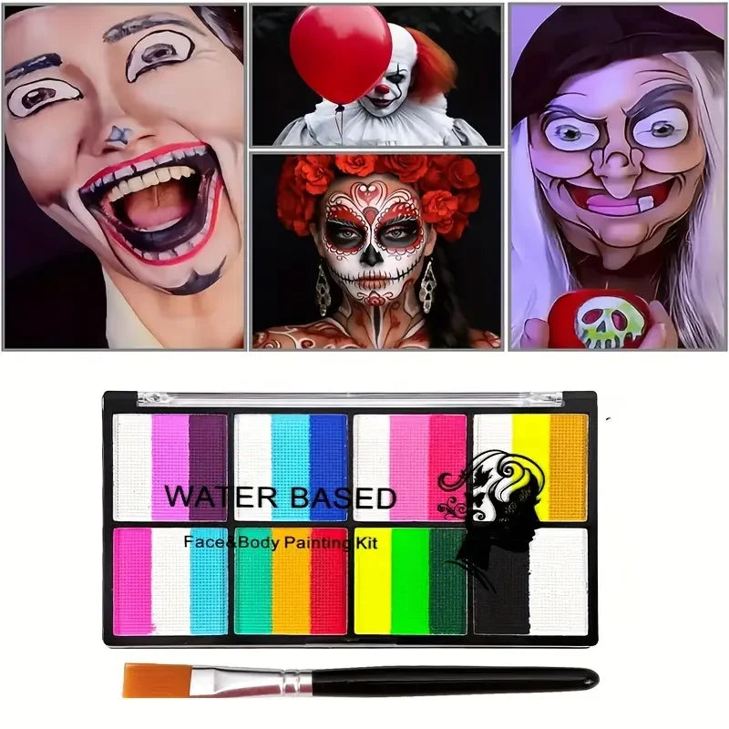 Rainbow Face & Body Paint Set with Brushes - Water-Based, Non-Toxic for Kids & Adults