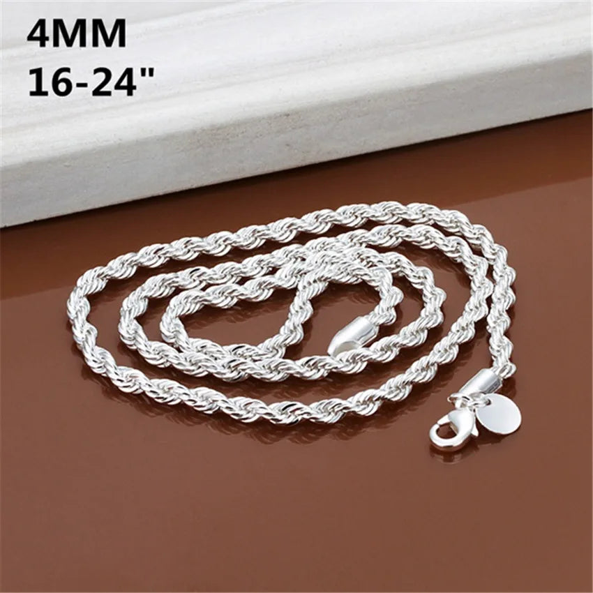 Wholesale 925 Sterling Silver Necklace Rope Chain 4MM Men Women Jewelry