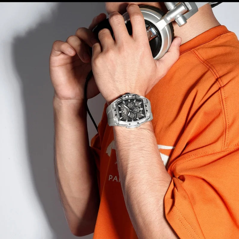 Men's Multifunctional Waterproof Chronograph Watch with Luminous Hands - Silicone Strap
