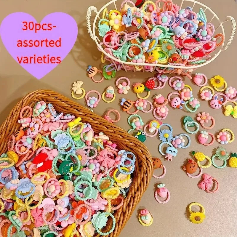 Kids Hair Bands 30pcs Non-Hurting Cartoon Animal Flower Fruit Hair Accessories