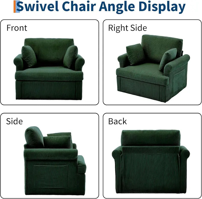 39-Inch Modern Swivel Accent Chair with Corduroy Upholstery & 2 Pillows
