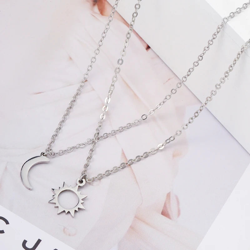 Sun Moon Necklace Set for Best Friends - Stainless Steel Friendship Jewelry
