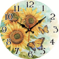 Silent 12-Inch Wall Clock with Sunflower & Butterfly Design - Battery Operated Home Decor