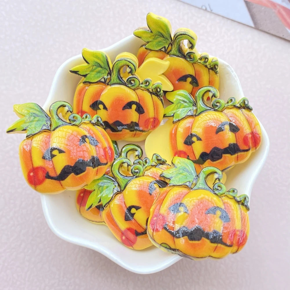 Colorful Halloween Pumpkin Ghost Bat Resin Scrapbook DIY Jewelry Hairpin Decor Set - 10 Pieces