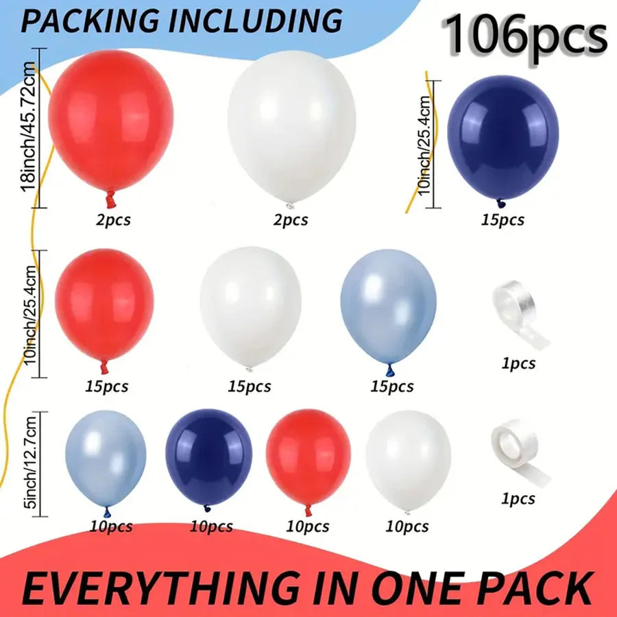 Red White Blue Latex Balloon Garland Kit for Party Decorations - 106 Pieces
