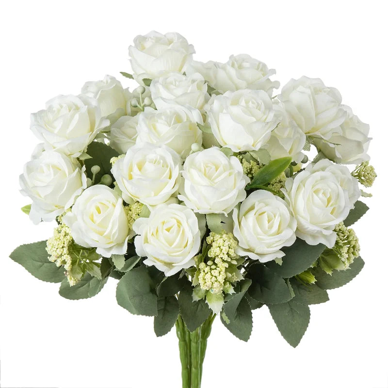 Artificial Flower Bouquet with Roses and Eucalyptus for Wedding & Home Decor