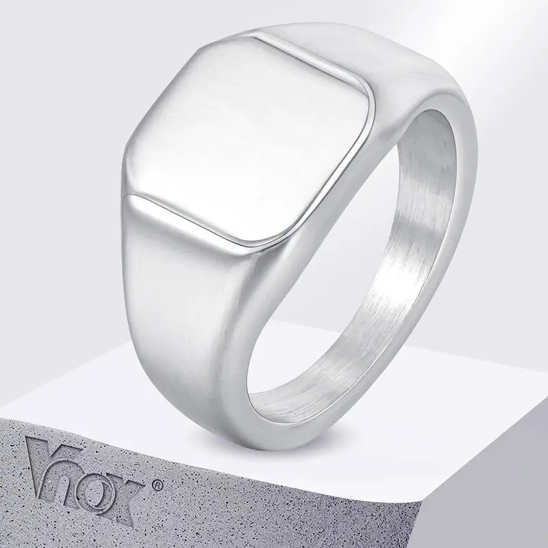 Stainless Steel Signet Ring for Men - Chunky Square Band 11.8mm Wide Gift