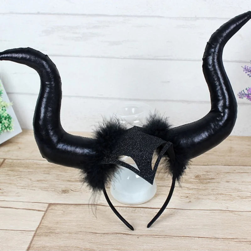 Women Halloween Demon Horn Headband Evil Queen Glitter Costume Accessory